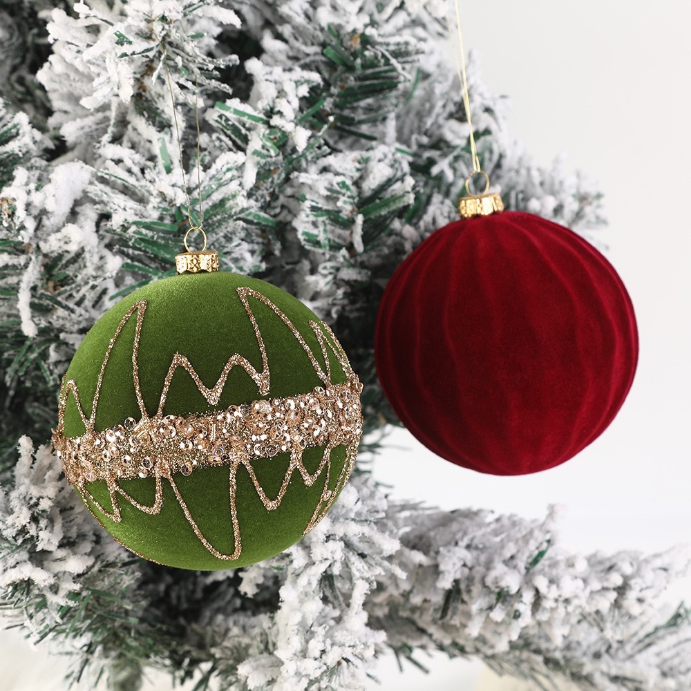 Amazon 8CM flocked Christmas balls, Christmas tree ornaments, plastic painted balls, velvet balls, Christmas decorations wholesale Specification image