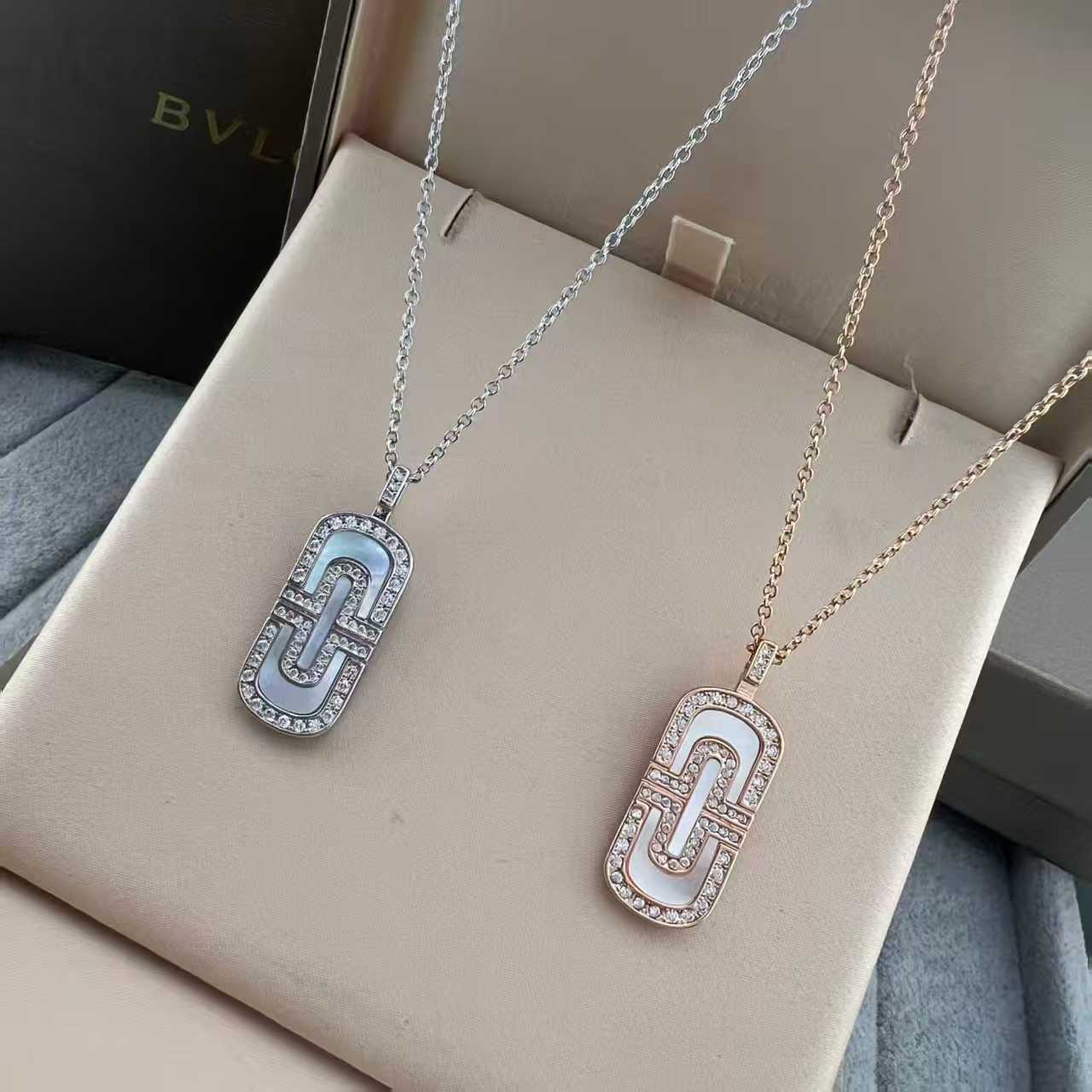 高版BV金欧美镶钻白贝母满天星回形针项链毛衣链V金镀18K玫瑰金细节图