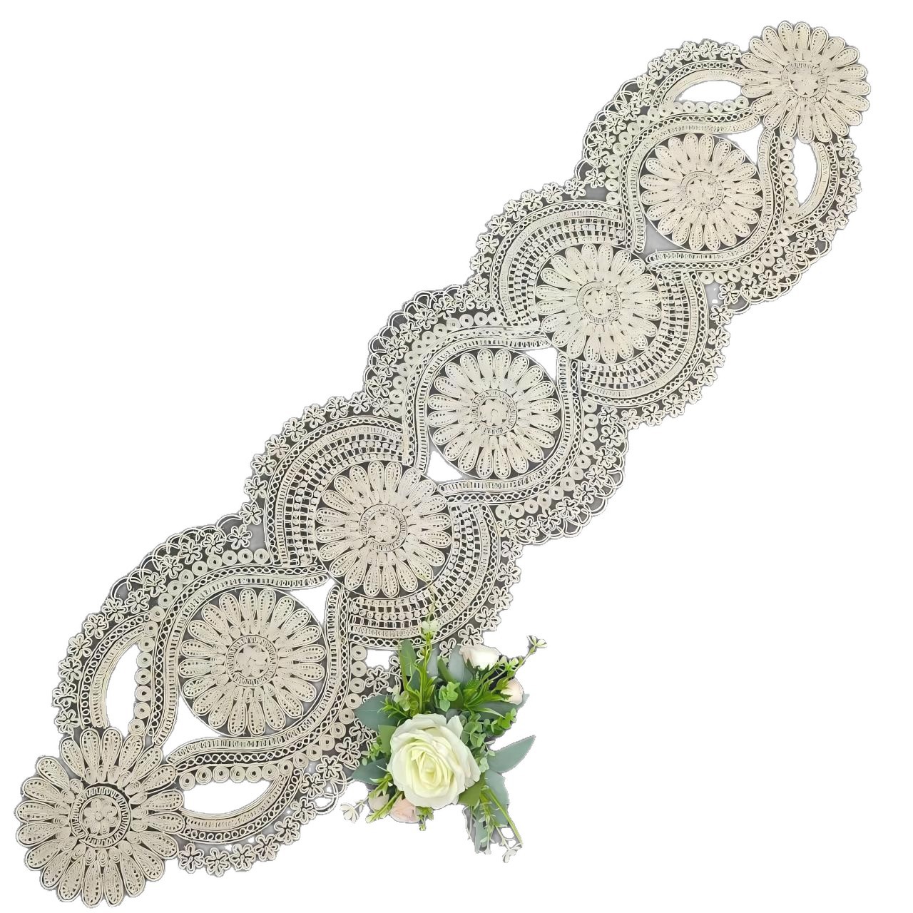 American-style coffee table, TV cabinet, French white lace fabric, European-style dressing table, table flag, shoe cabinet, wedding dining table, table flag details Picture