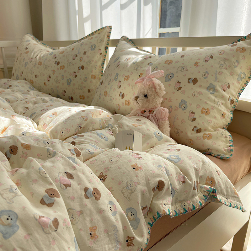 新疆棉~A类母婴全棉双层纱四件套纯棉床单被套儿童床品