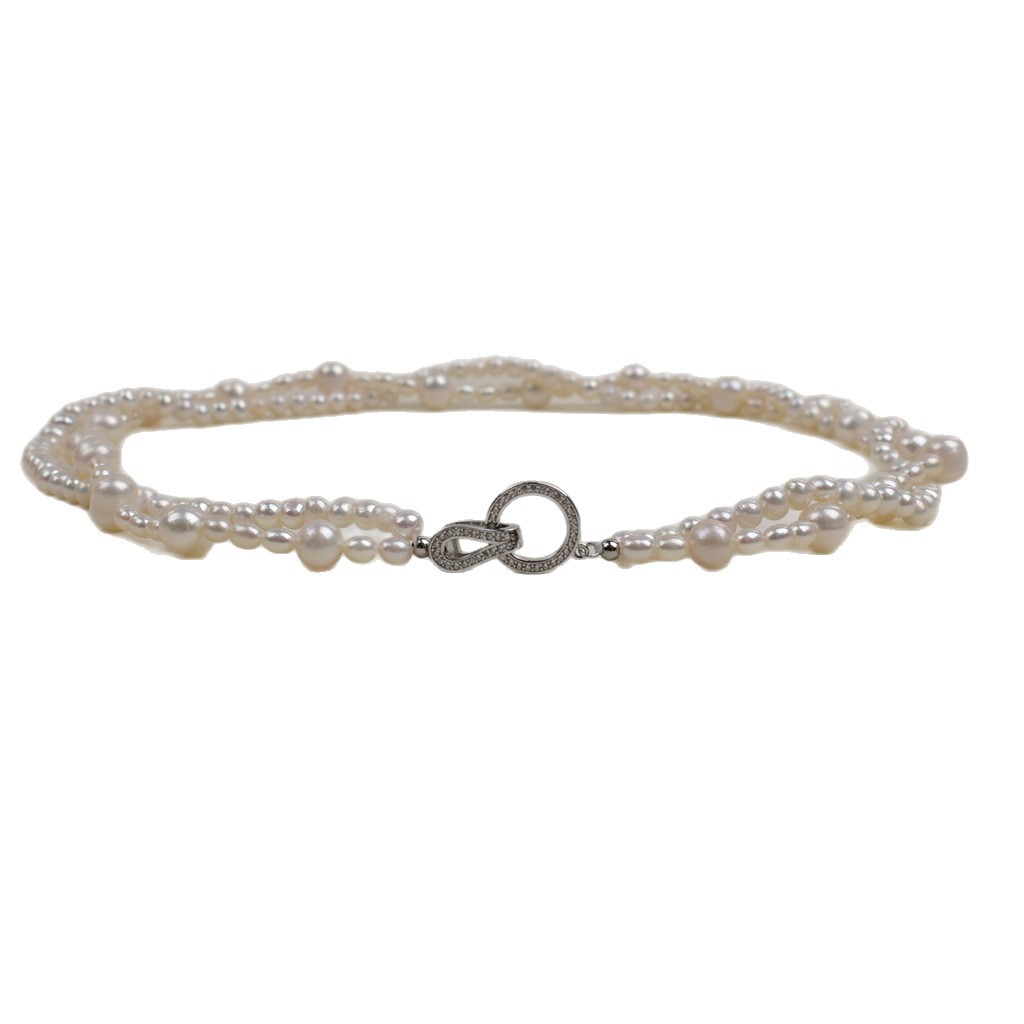 Egg round pearl Double Twist necklace 925 silver clasp natural freshwater pearl necklace, simple and elegant Item Picture