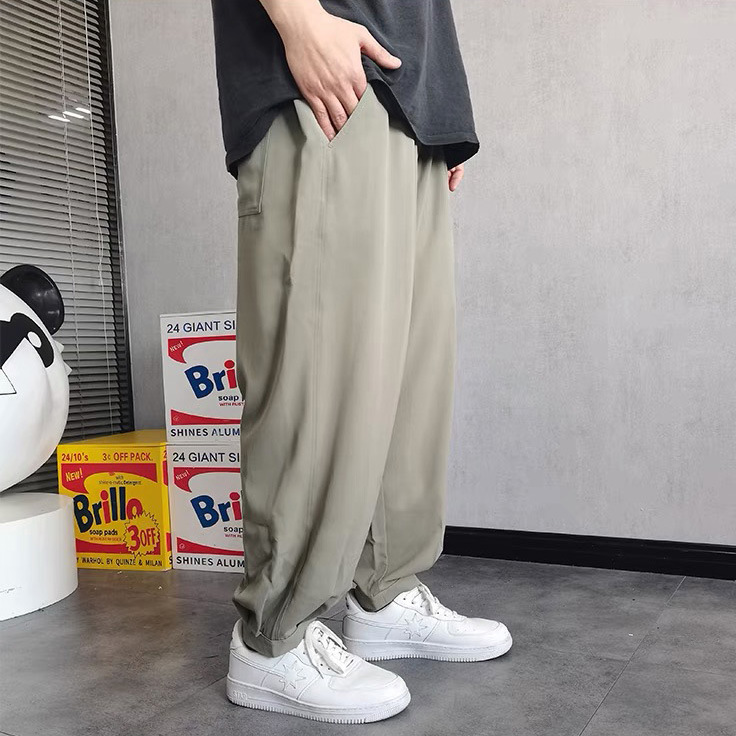 Summer thin ice silk casual pants for fat people to add weight and size, men's loose and tapered trendy and versatile Harem pants details Picture