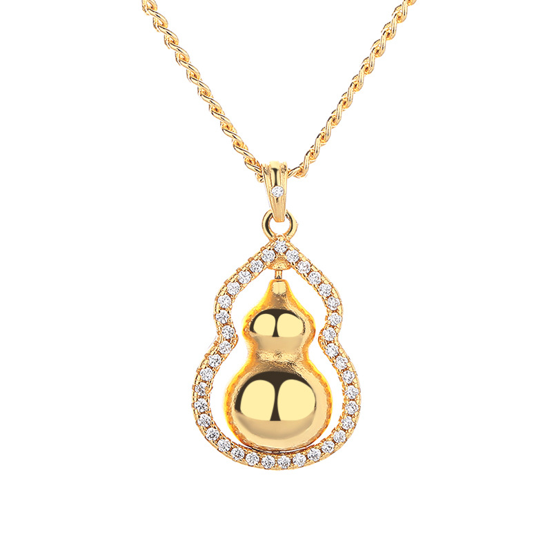 New Chinese-style necklace, gold-plated copper gourd pendant, simple yet elegant, ancient-style design, light luxury, fashionable and versatile necklace Item Picture