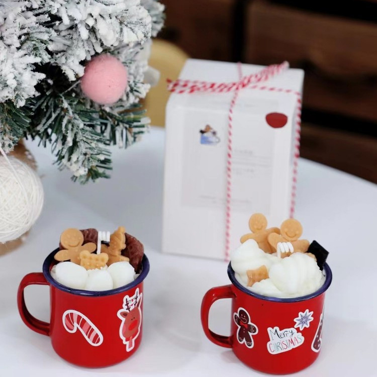 Velas perfumadas navidad hombre pan de jengibre malvarropa galletas esmalte copa velas cera de soja shooter accesorios dormitorio Specification image