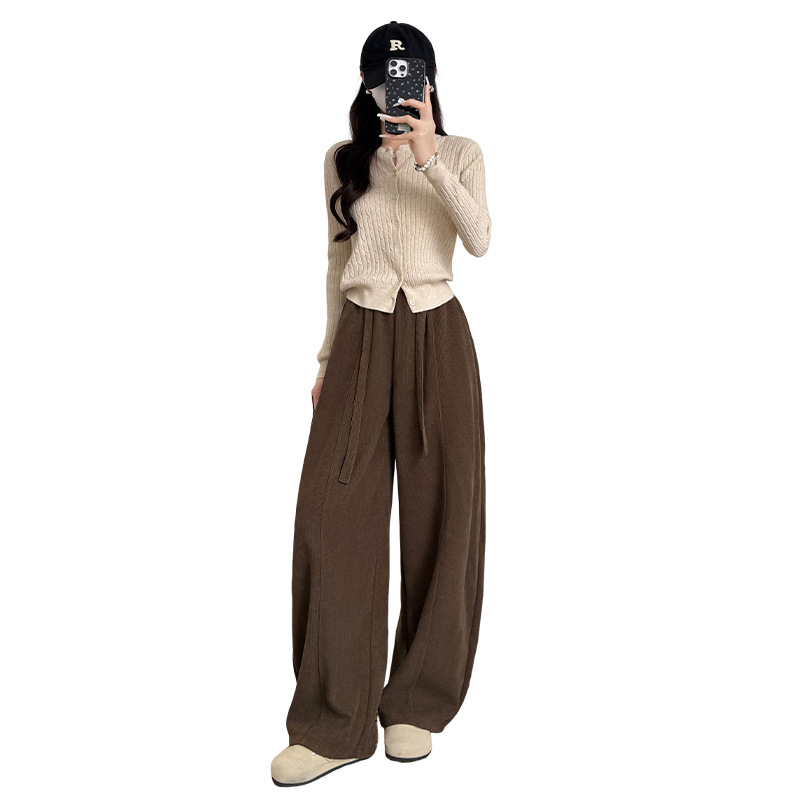 Fleece retro curved knife pants for women's autumn and winter 2025 new style, with a laid-back drape, high-waisted and slimming loose Chenille wide-leg pants Item Picture