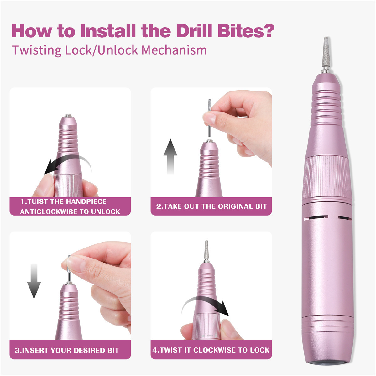 shanilak cross-border exclusive electric nail polish remover 45,000 RPM portable electric nail polish remover with base Specification image