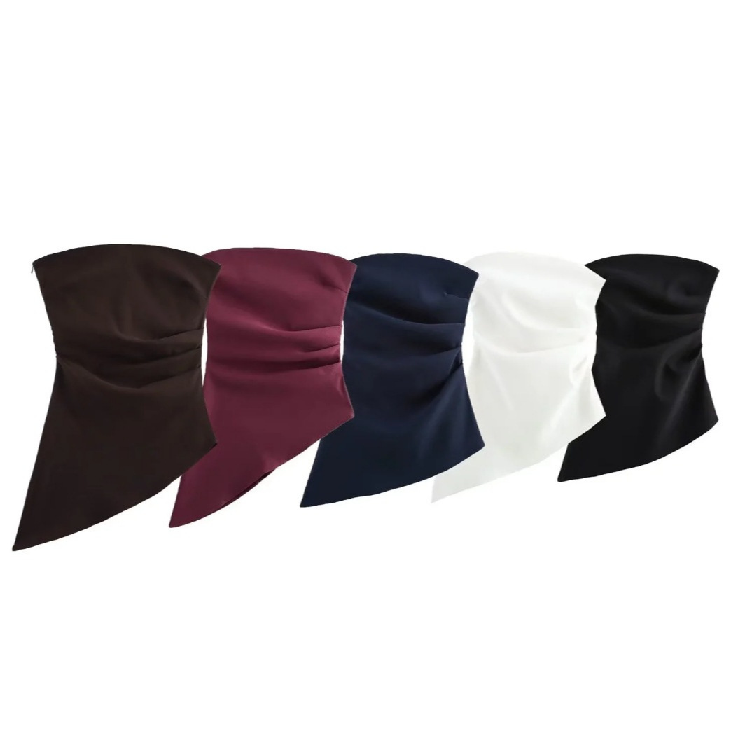 Cross-border European and American women's clothing, Instagram influencer's best-selling fashion party, pleated asymmetrical sexy hot girl strapless top full figure