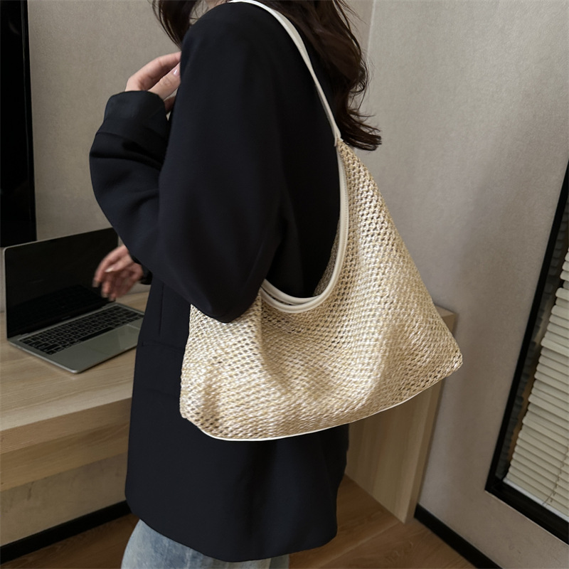 Cross-Border Straw Weaving Bag, Large-Capacity Straw Weaving Fashionable Casual Bag, Summer Popular Korean-Style Woven Single-Shoulder Armpit Bag, Tote Bag, Handcrafted Straw Weaving Bag details Picture