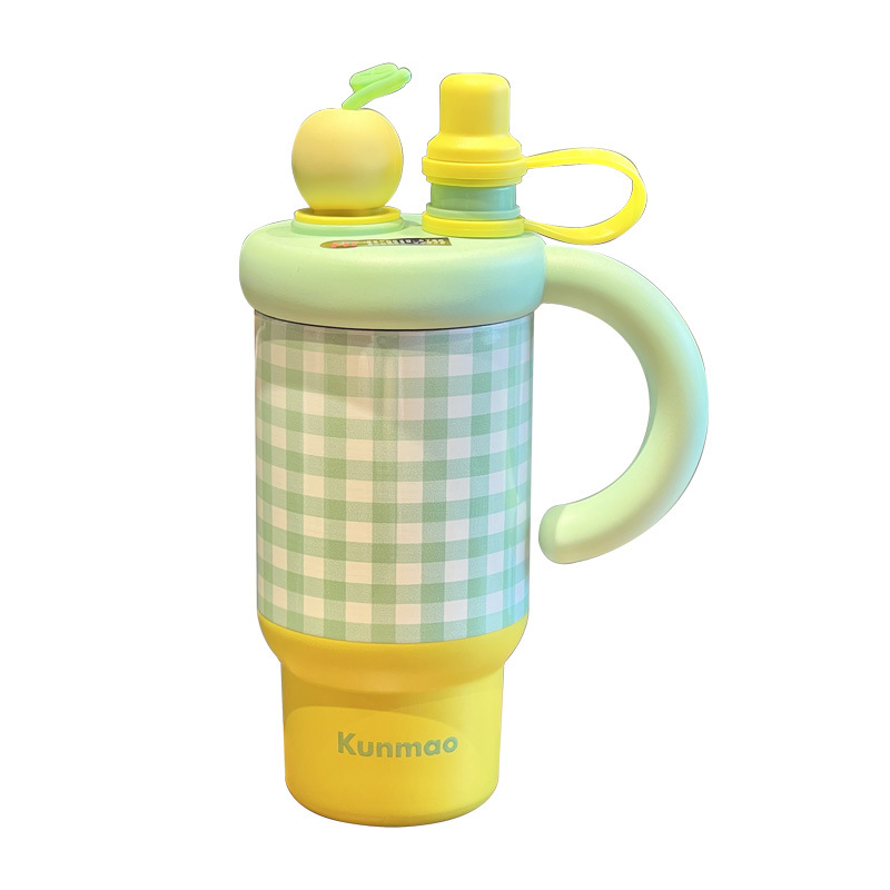 Thermos cup, large-capacity ice cup, cute straw cup, giant water cup for women, high appearance level, stainless steel double-drinking cup Item Picture