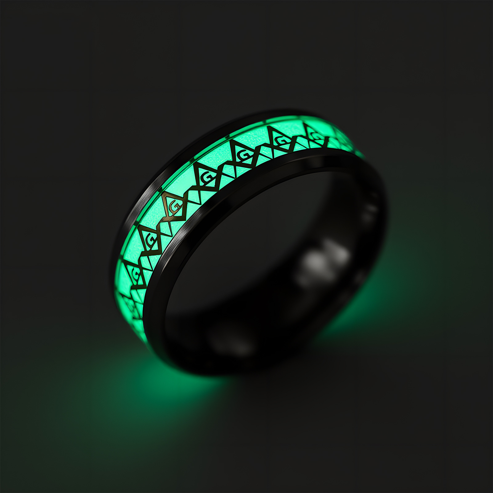 European and American retro trend men's titanium steel ring, powerful and individual men's ring accessory, Masonic luminous ring