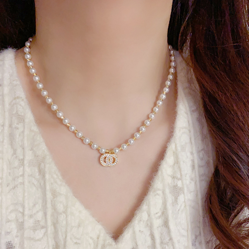 法式轻奢温柔百搭镶钻小香风吊坠珍珠项链个性时尚高级感锁骨链女