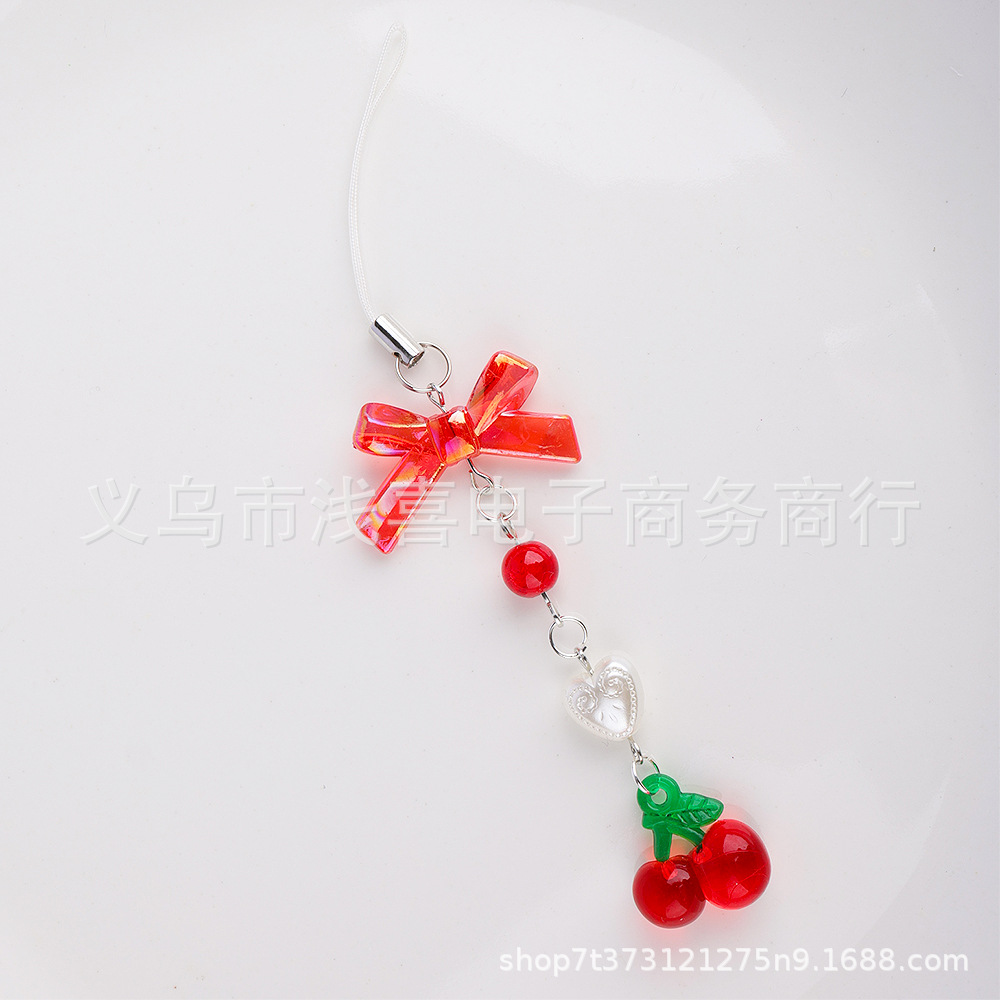 Original red cherry mobile phone pendant, strawberry gumbun chain, gumbun pendant, card book, bag pendant, keychain, lanyard Specification image
