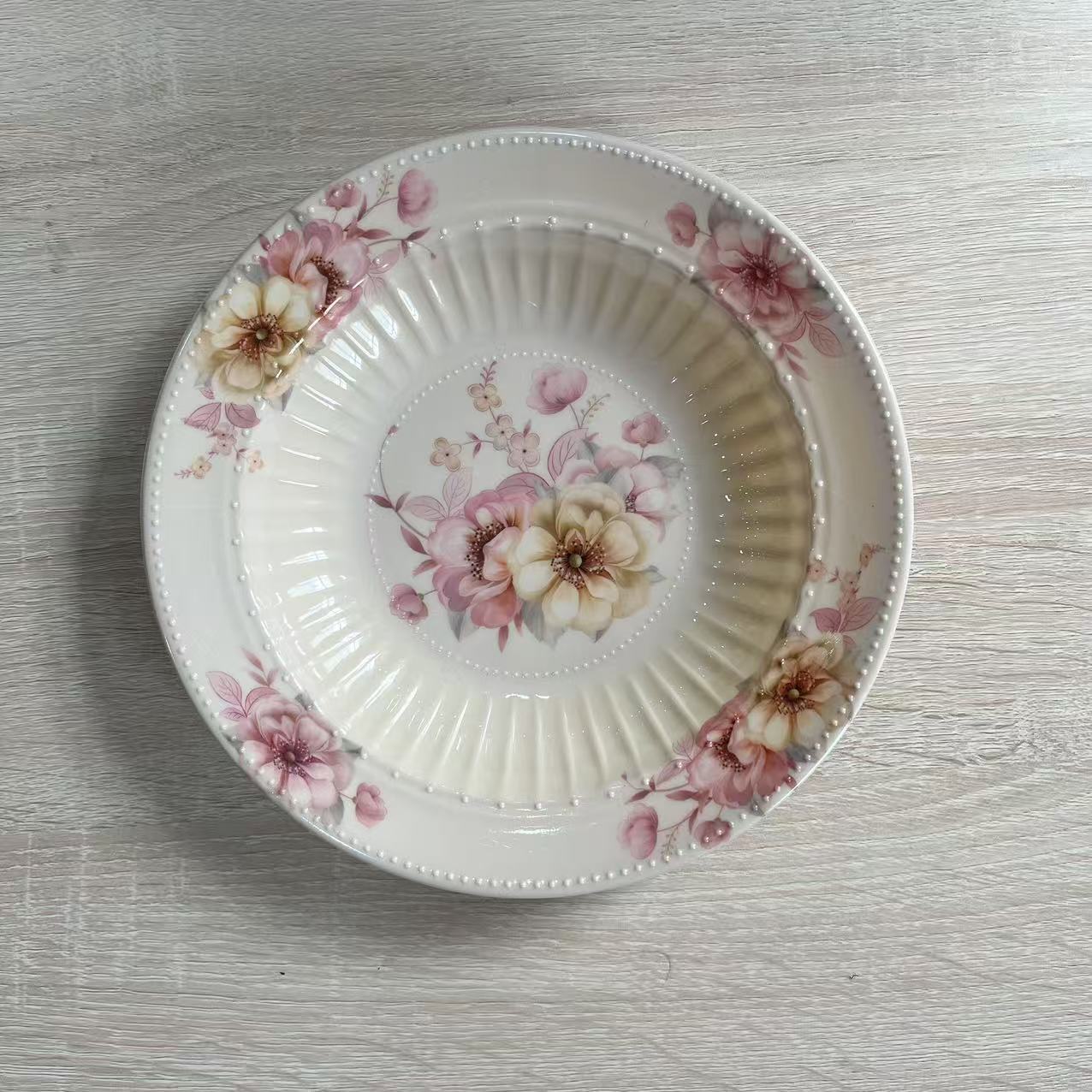 European-style rose printed imitation porcelain deep plates, household vegetable plates, fruit plates, and tableware with high appearance standards full figure