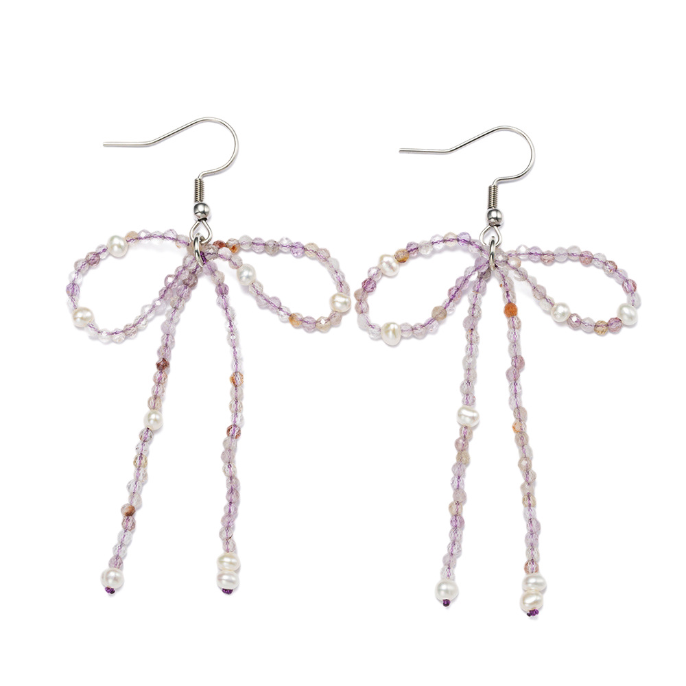 Piedra natural largo cuentas arco pendientes mujer dulce yuanyuan perla borlas orejeras verano moda earloop Item Picture