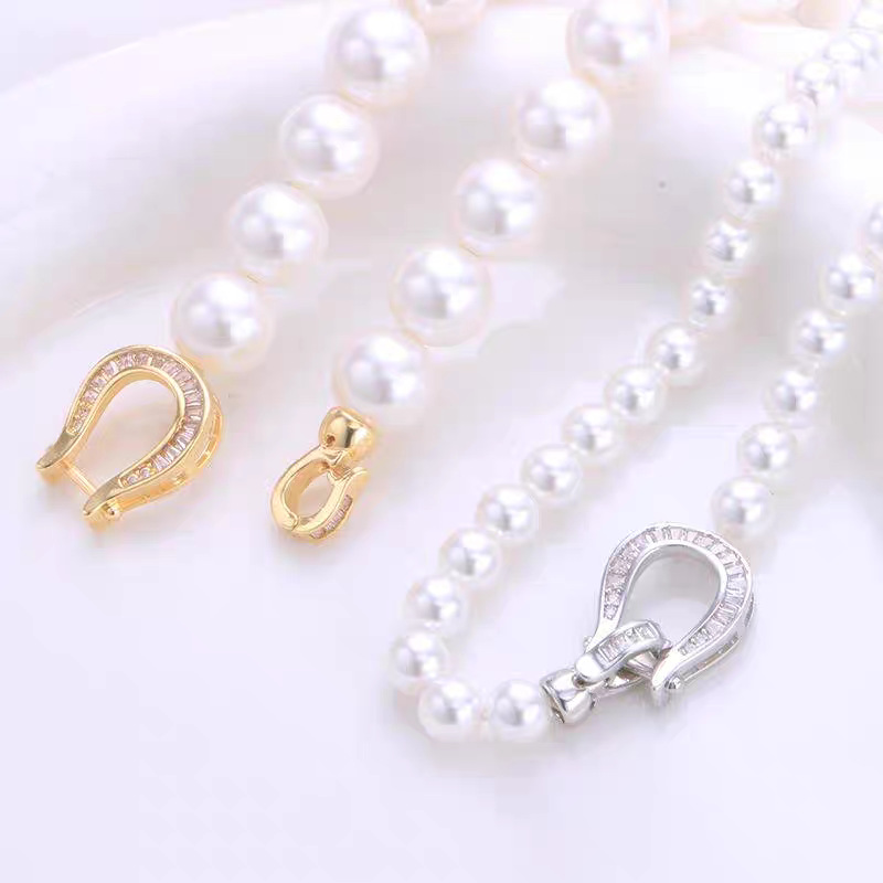 diy配件 18K简约马蹄扣单排珍珠项链搭扣 毛衣链手链锁扣饰品