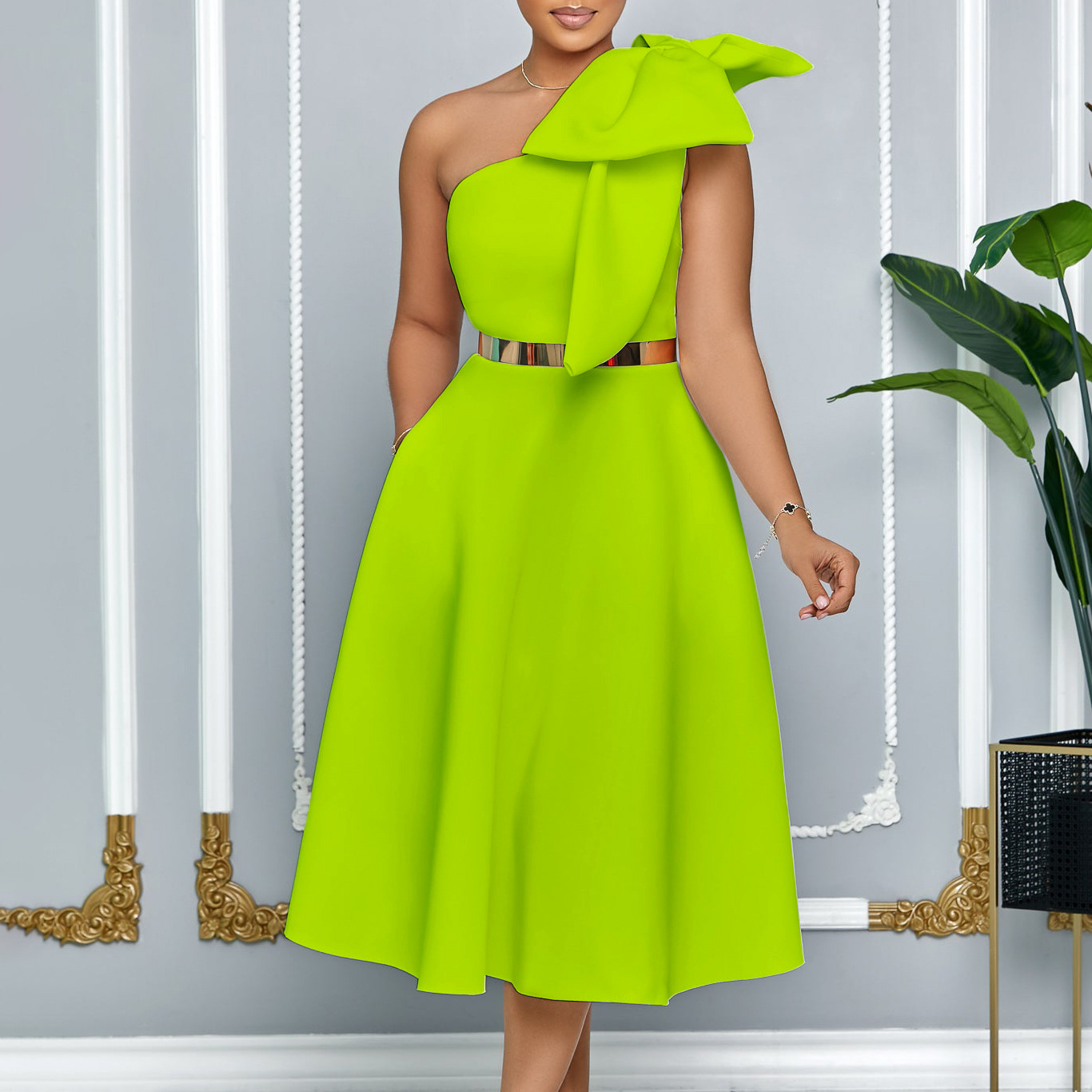 D513 Amazon plum-size women's summer new fashion off-the-shoulder bow banquet dress African dress with a big swing Application Scenario