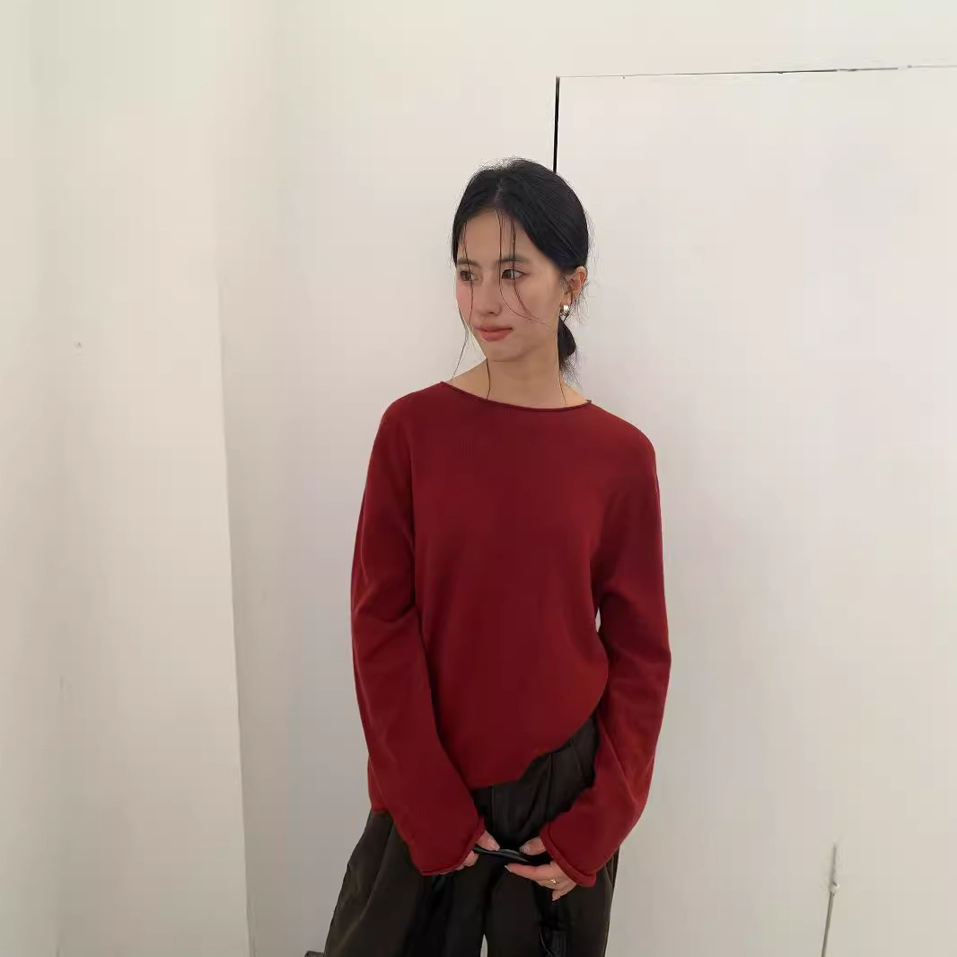 Korean-style seamless one-piece process round-neck pullover cotton and wool sweater, basic base layer for women a1183 in autumn and winter Specification image