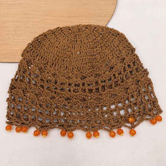 Hecho a mano ganchos huecas sombrero mujeres verano perlas perlas transpirable sombrero de punto mostrar la cara pequeño sombrero frío vintage Specification image