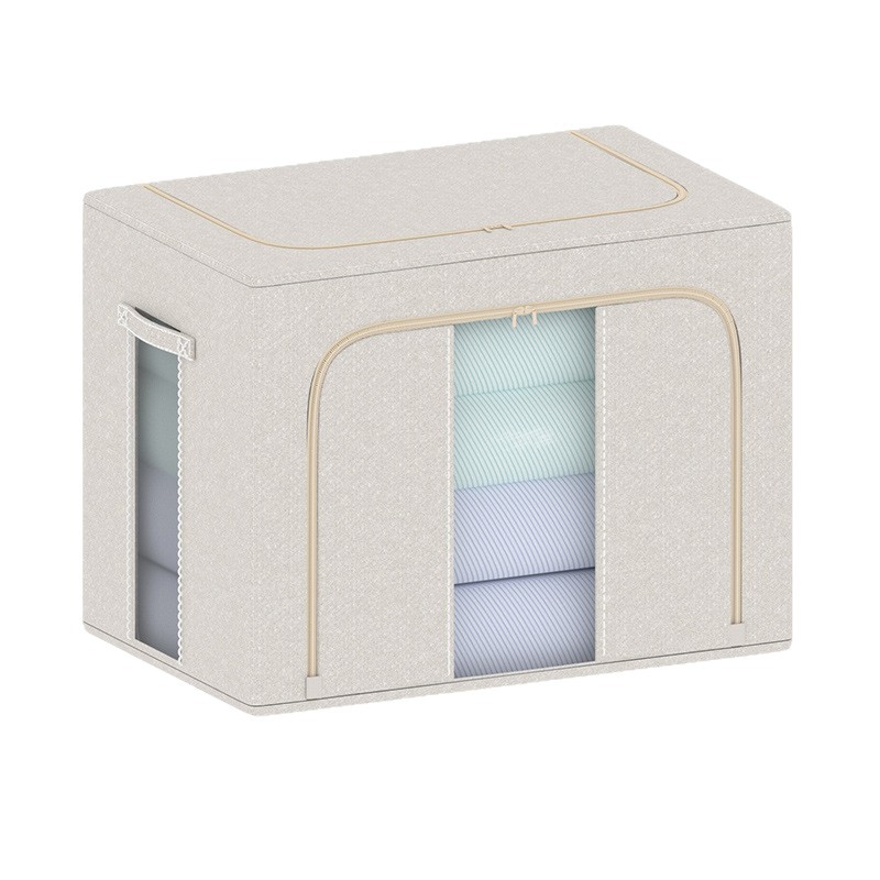 天然健康棉麻收纳箱带轮整理箱80L露营收纳篮