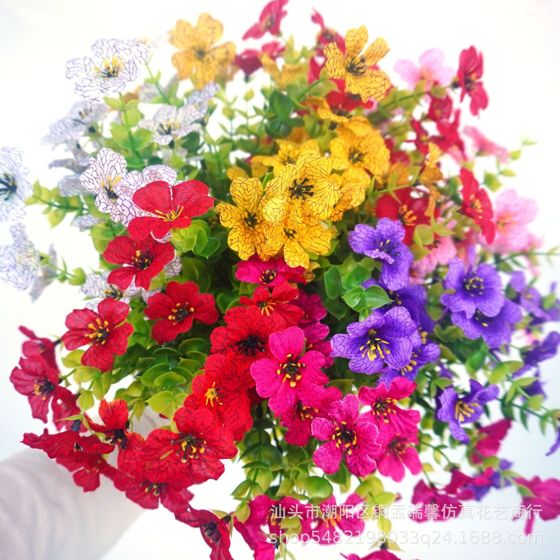 跨境亚马逊TEMU尤加利紫罗兰丝印布花仿真花婚庆户外装饰假花摆件图