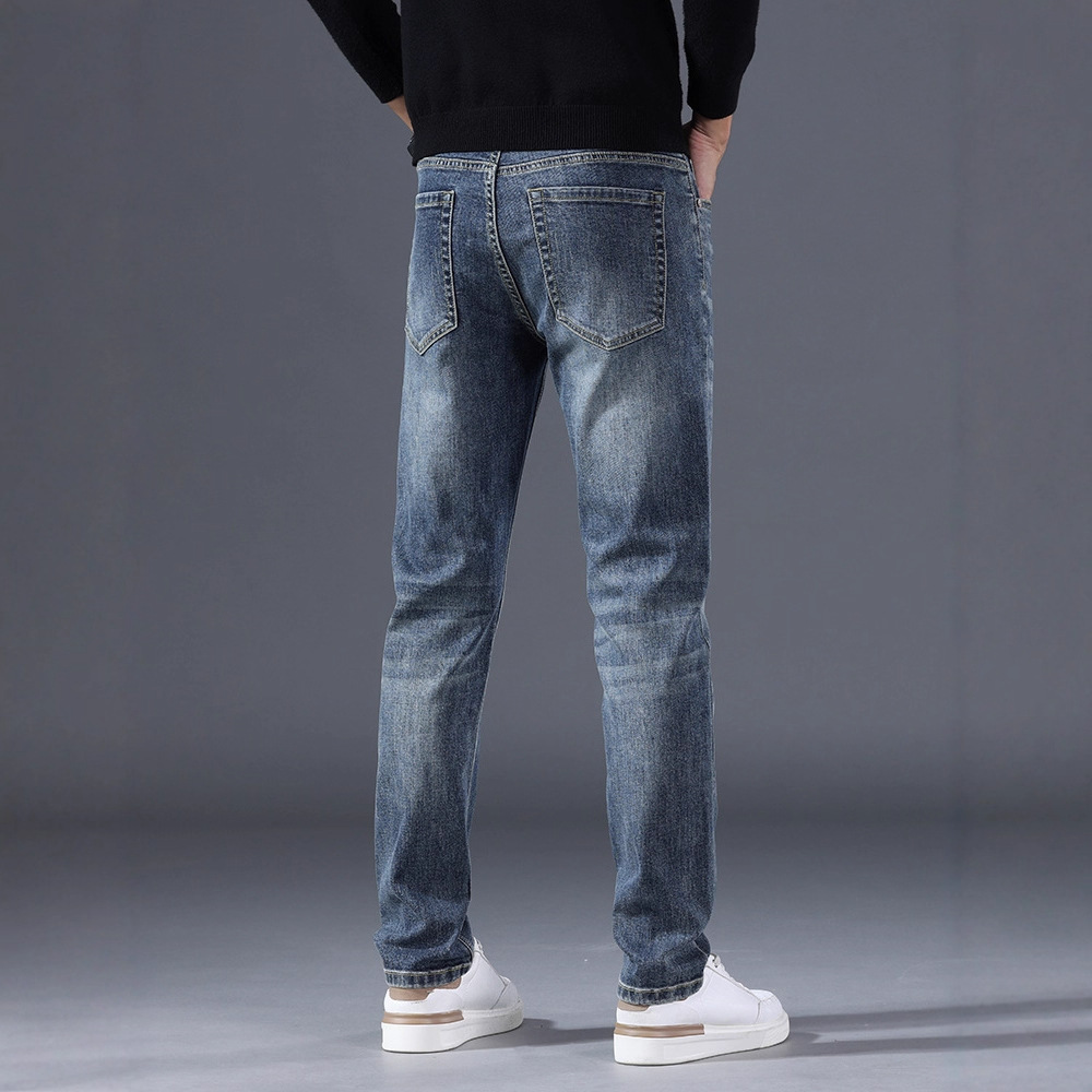 Hong Kong high-end pure cotton 2025 new style men's slim-fit straight stretch versatile spring and autumn casual long pants details Picture
