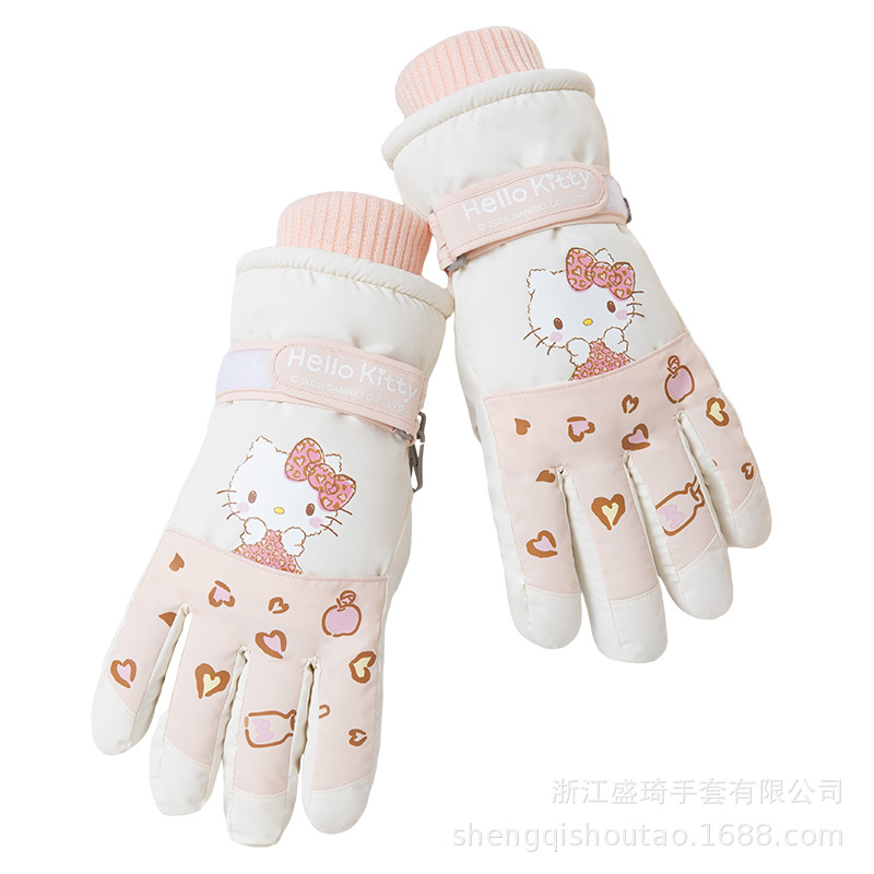 Sanrio touch screen ski gloves for women in winter, with thickened fleece, are cold-proof and warm, and are windproof and anti-slip for outdoor cycling. They are cute Item Picture