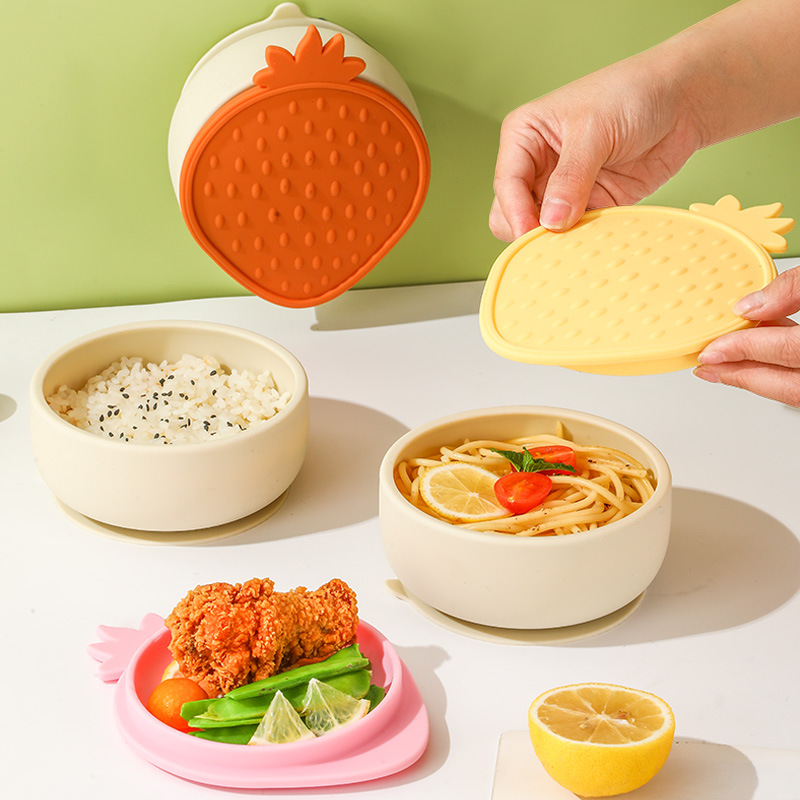 婴儿儿童硅胶餐具食品级辅食碗宝宝吃饭防摔碗带吸盘带盖子硅胶碗