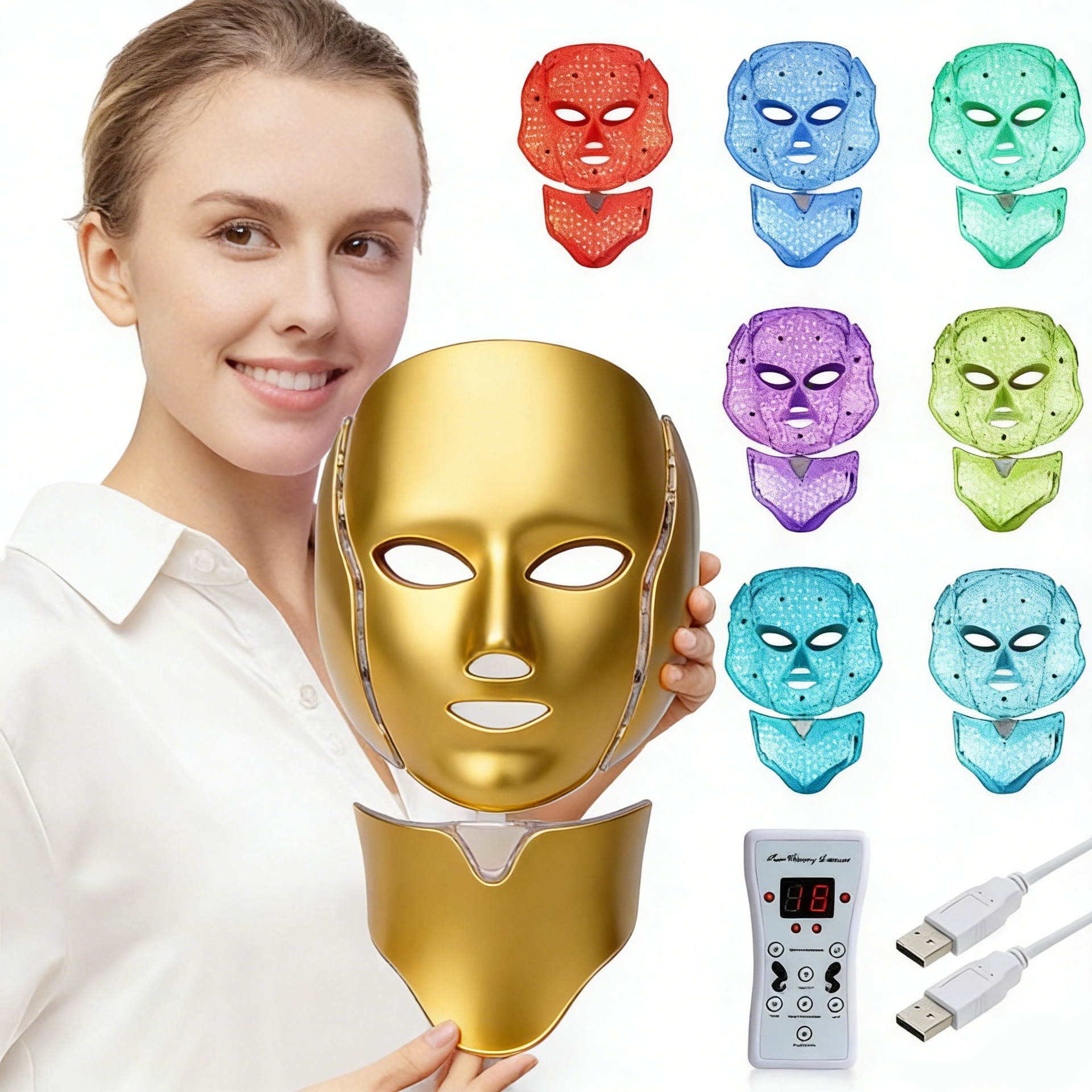shanilak Cross-border Home LED seven-color multi-spectrum mask with neck microcurrent facial beauty Device Mask