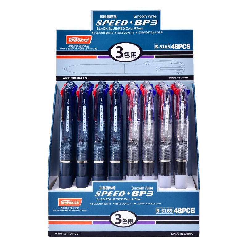 Tianfeng Three-color Ballpoint Pen 5165 Transparent multi-color Ballpoint Pen 0.7mm Ballpoint Pen wholesale 48 pieces per box details Picture