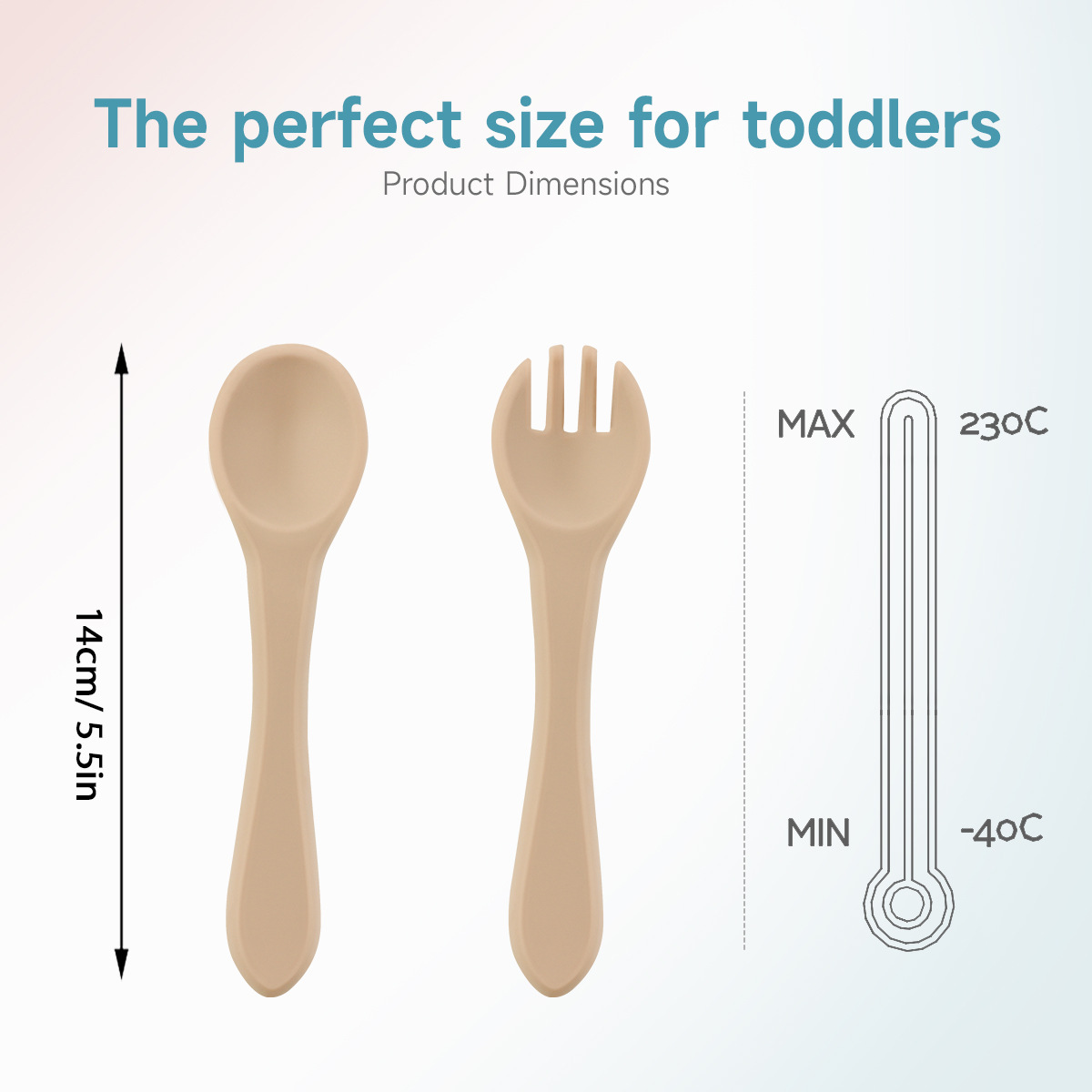 Silicone forks and spoons for children's food learning training, feeding spoons, shock-resistant and heat-insulating short-handled baby feeding and complementary food forks and spoons tableware Application Scenario