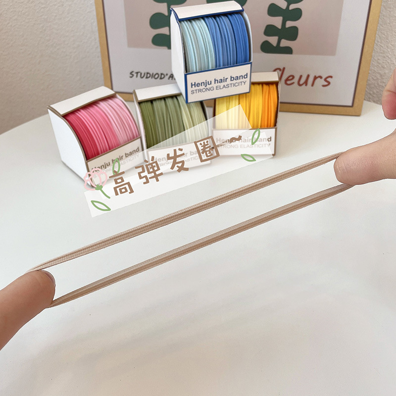 Candy-colored, seamless hair tie for girls, high elasticity, no damage to hair, box-packed hair tie, sweet girl hair accessory Application Scenario