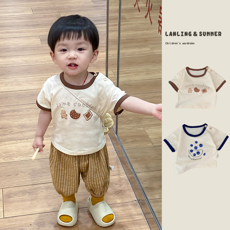 Boys' summer short-sleeved T-shirts, baby clothes, summer thin baby tops, 2025 new style children's clothing, summer