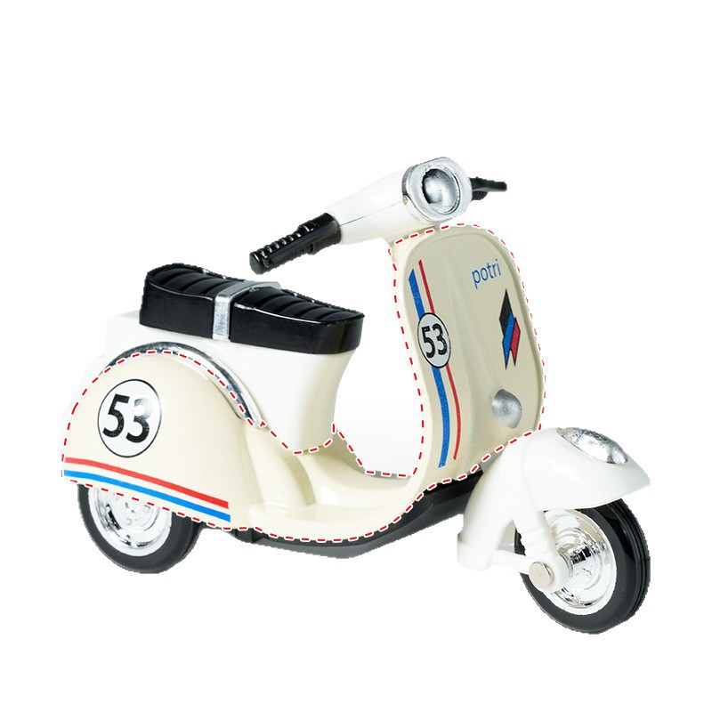Wholesale of cross-border Q-version alloy rebound little sheep model car ornaments, toys, cute motorcycle keychains and pendants Item Picture