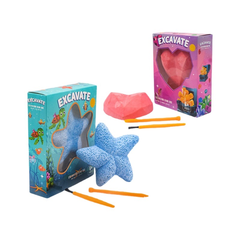 跨境宝石盲盒益智挖掘玩具DIY儿童考古男孩挖掘水晶美人鱼盲盒白底实物图