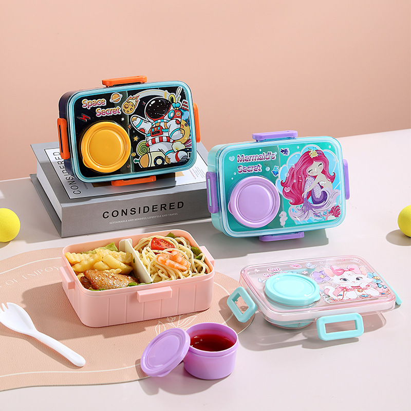 Cute children's stainless steel lunch box, student single-compartment sealed bento box with sauce box, and compartments fruit salad box Specification image