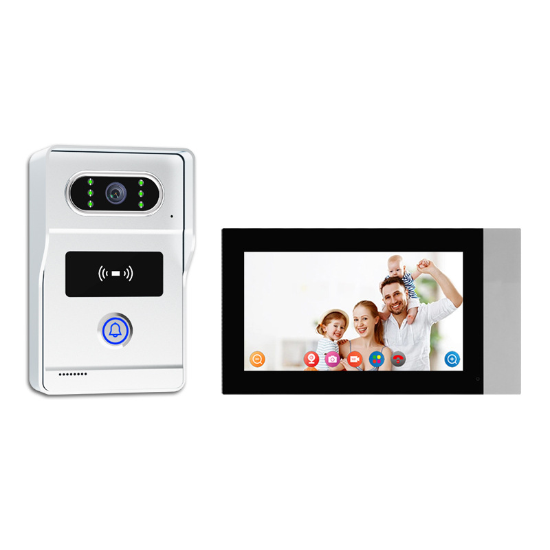可视对讲门铃别墅对讲设备7寸手机远程视频密码刷卡开锁智能套装涂鸦SMART LIFE控制门铃 外贸出口批发白底实物图