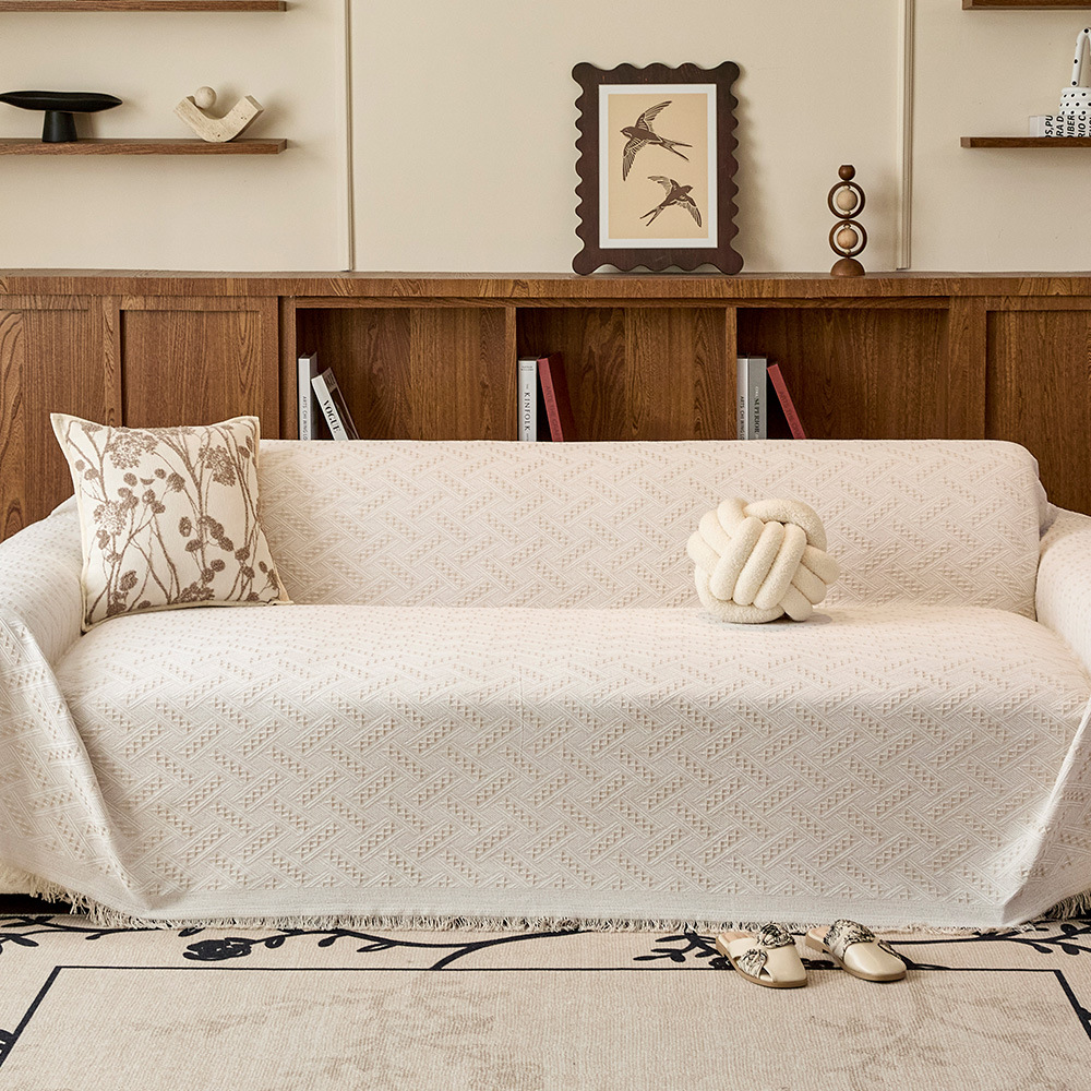 T-grid cotton yarn sofa cover fabric, all-season universal sofa cover, new multi-functional sofa full cover, thickened sofa towel Specification image