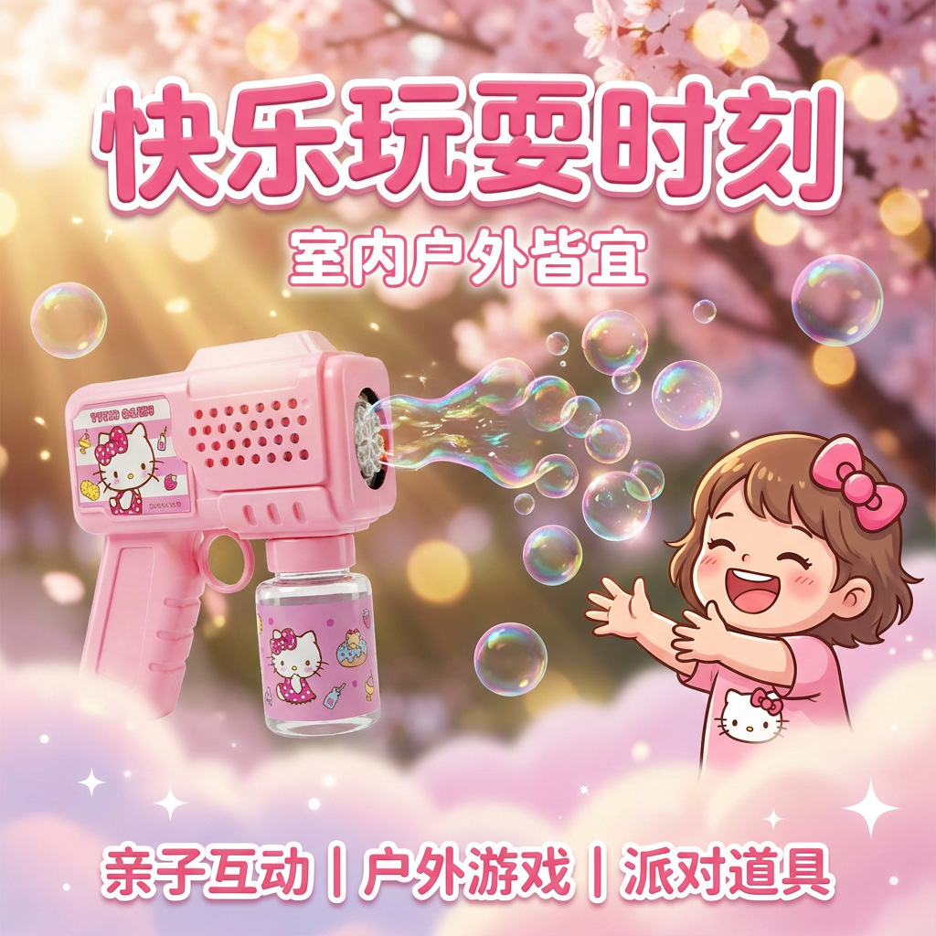 Sanrio 2026 New Model Children's handheld electric Bubble Machine Cartoon Multi-hole parent-child Interactive bubble Gun toy Specification image