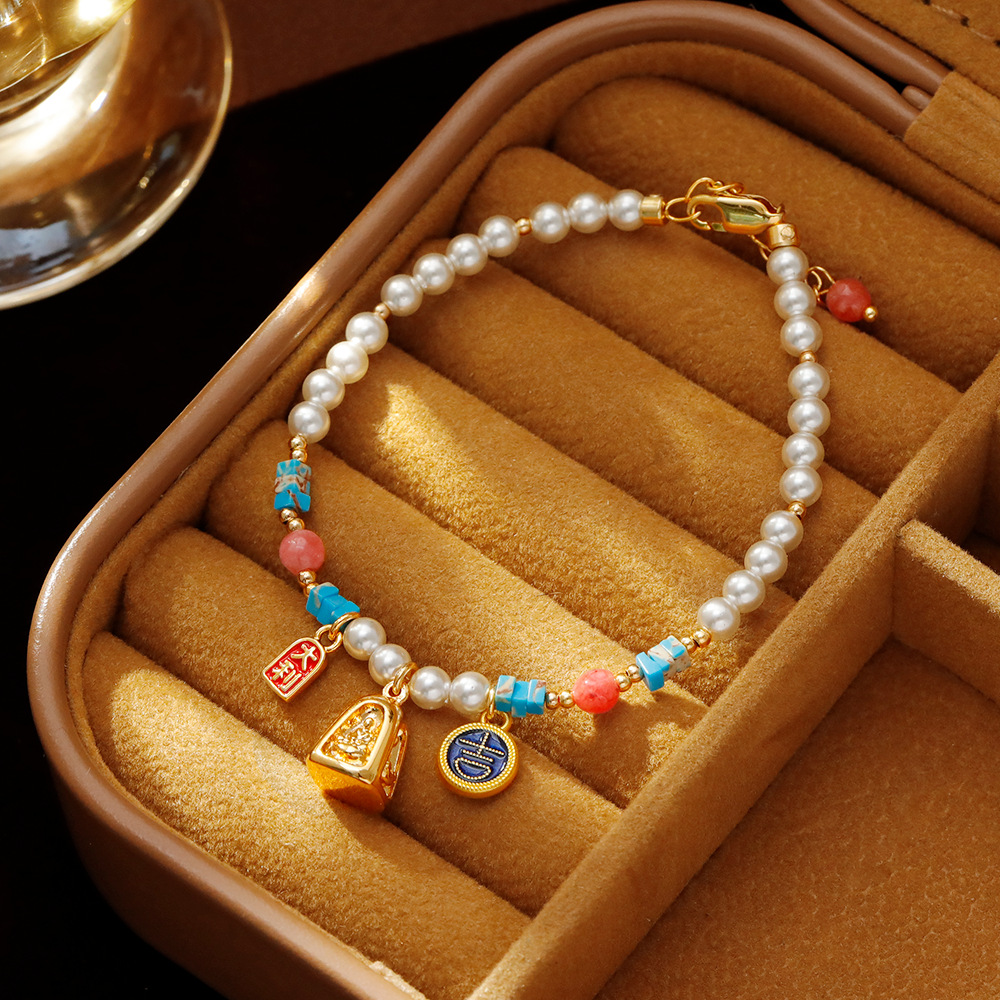 Hyacinth Shi Jia Zheng Yuan Pearl Bracelet, New Chinese style National Trend, Da Ji Da Li Pendant Bracelet, 2025 Douyin Bestseller Jewelry