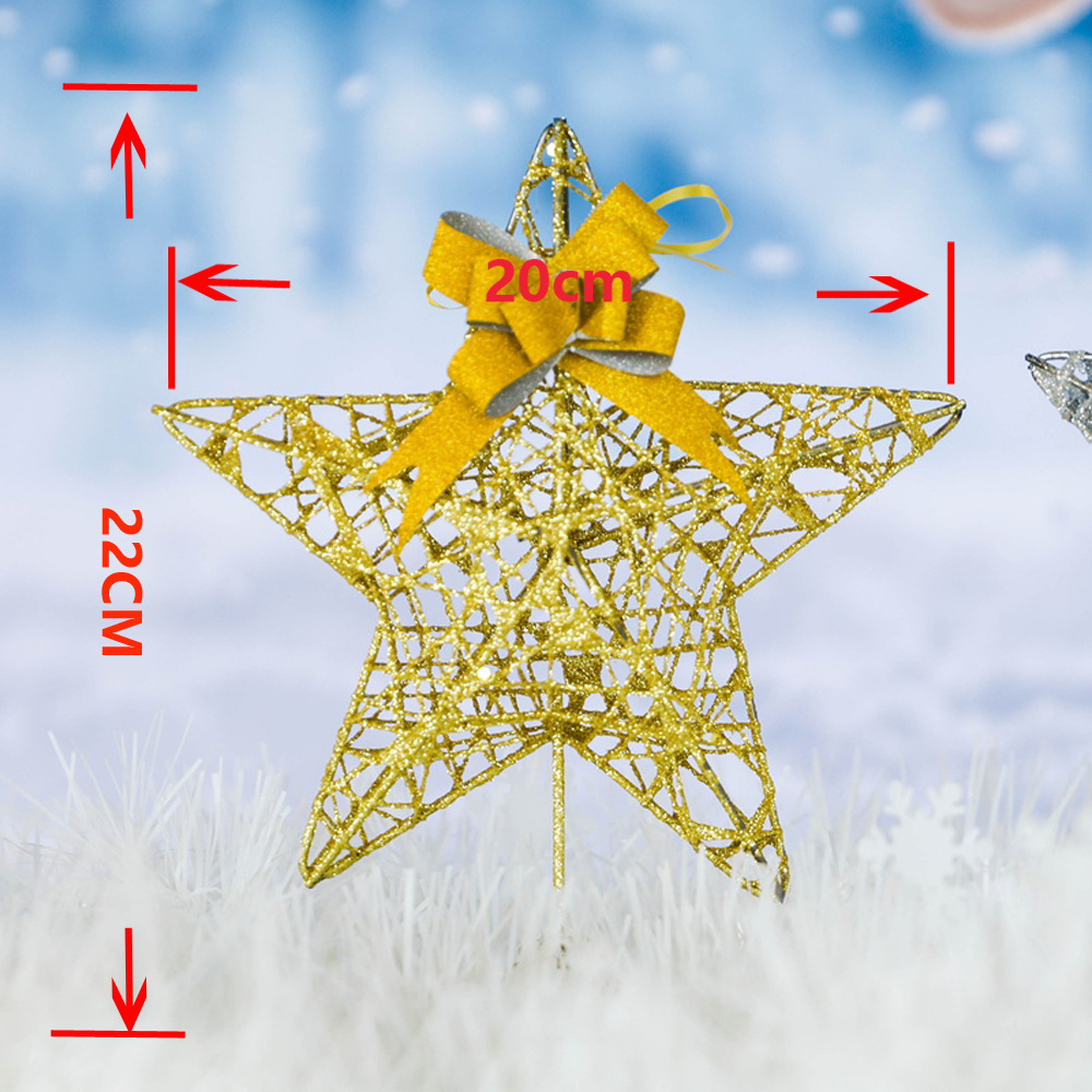 Cross-border supply of cotton thread powder tree top stars, iron five-pointed stars, LED illuminated Christmas tree decorations, tree top lights for Christmas Application Scenario