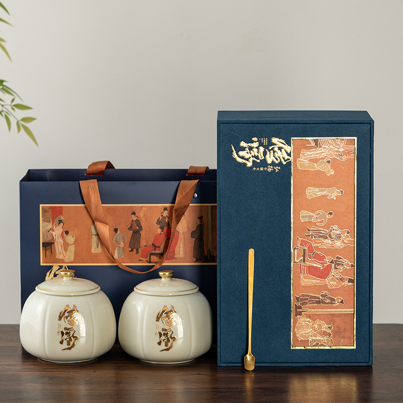 传承陶瓷茶叶罐瓦罐红茶绿茶白茶密封防潮储物节日送礼礼盒包装细节图