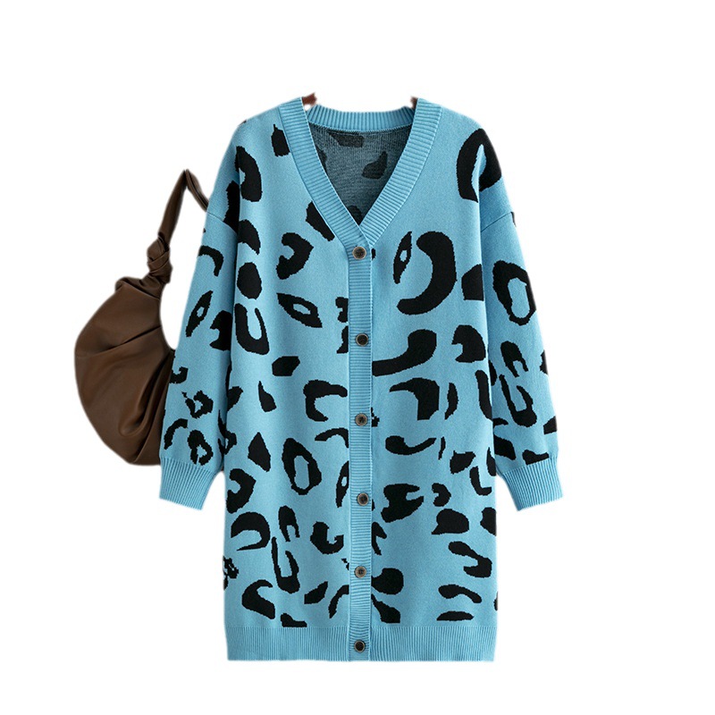 New mid-length leopard print sweaters, cardigans and loose women's coats for European and American export in autumn and winter 2023 Item Picture