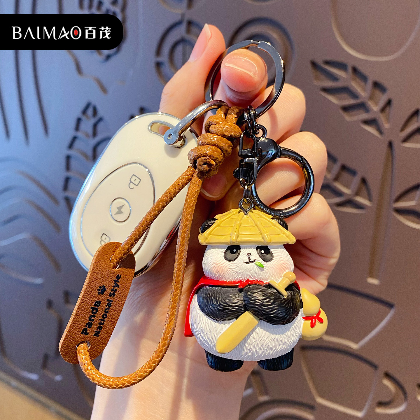 Baimao Original Panda Jianghu Series keychain, cartoon, trendy, cute doll pendant, gift, small commodity pendant Application Scenario