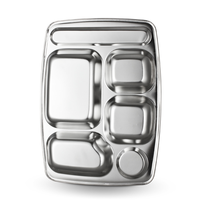06 thick stainless steel thickened large six-compartment fast food plate, Chinese buffet plate, square dinner plate, hotel tableware supplies Application Scenario