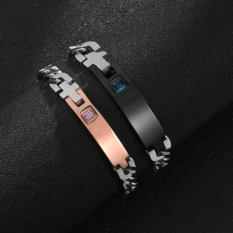 Cross-border e-commerce jewelry wholesale, European and American best-selling titanium steel zircon couple bracelets, blank and engraved, factory wholesale