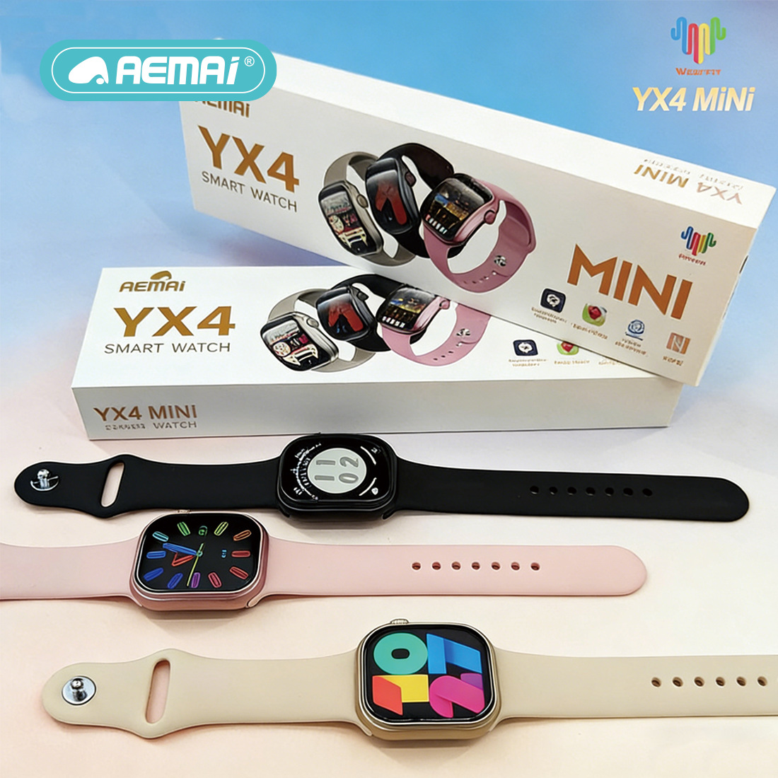 YX4 Mini Color Smartwatch with black, pink and beige three-color straps AI robot dog toy set
