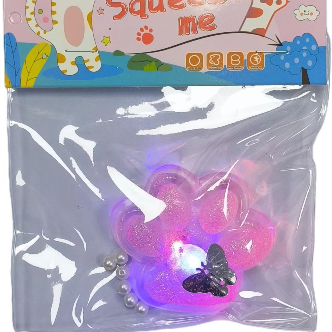 工厂直销TPR软胶透明金粉带灯中号猫爪猫掌萌宠团子卡通减压玩具产品图