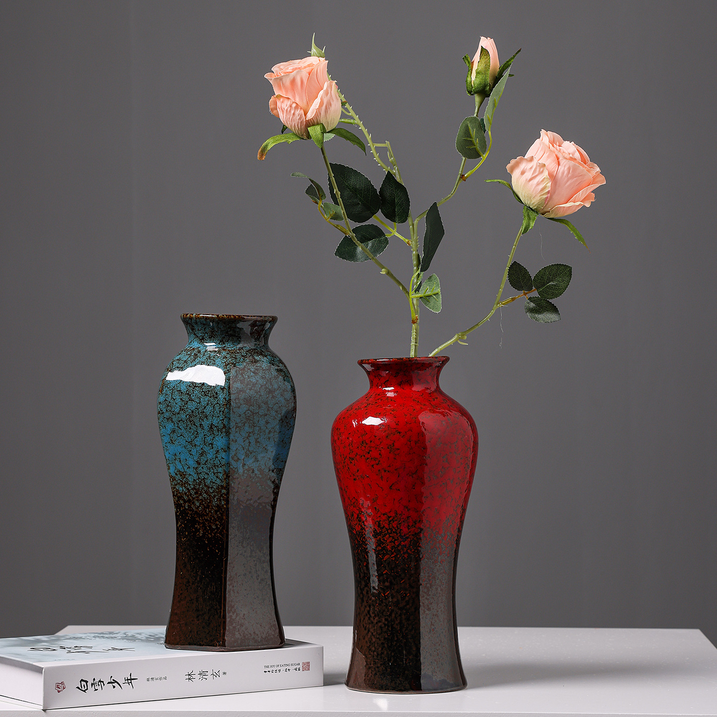 2025 European retro rough earthenware vase, a light luxury and high-end hotel and home dining table flower arrangement, Wabi-sabi style ceramic hydroponic flower vase details Picture