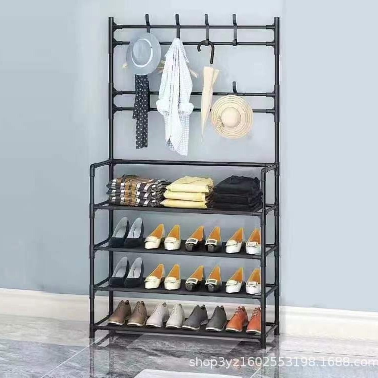 Floor-standing integrated shoe and hat rack, multi-layer simple shoe rack, living room hanging bag rack, shoe rack, door storage rack