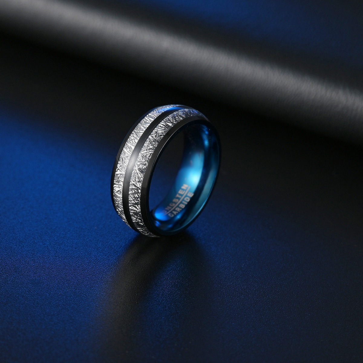 European and American cross-border men's 8MM titanium steel ring with ice silk foil inlaid, simple jewelry, jewelry and wedding ring wholesale details Picture